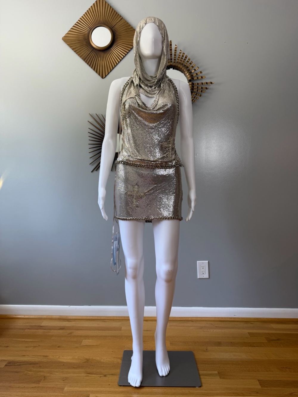 REVOLVE - The Dolls House Silver Metallic Chainmail Hood Top & Mini Skirt Set - Picture 3 of 17